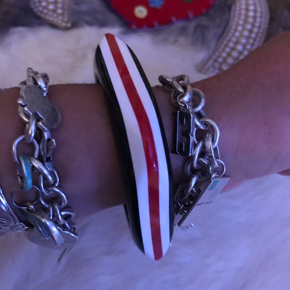 Square Striped Bakelite Style Bangle Vintage Look - image 2